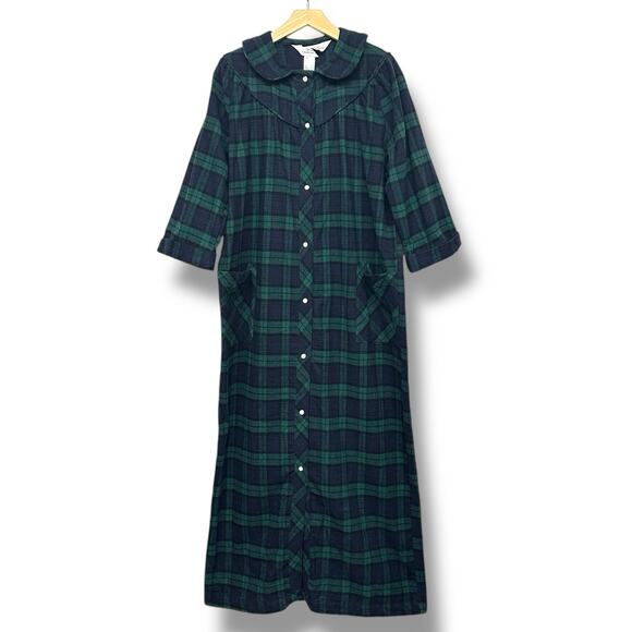 Vermont Country Store Nightgown Black Watch Plaid Flannel Cotton Robe Sz Medium - Picture 1 of 12